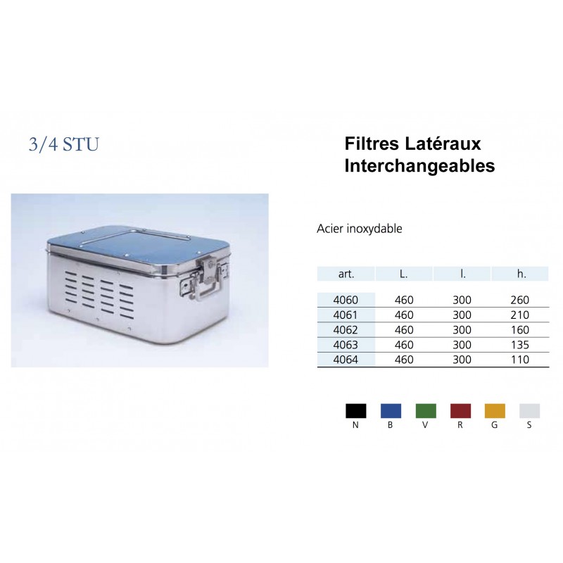 Conteneurs Filtres Latéraux Interchangeables Taille 3/4, acier inox distribués par Nussbaum Médical