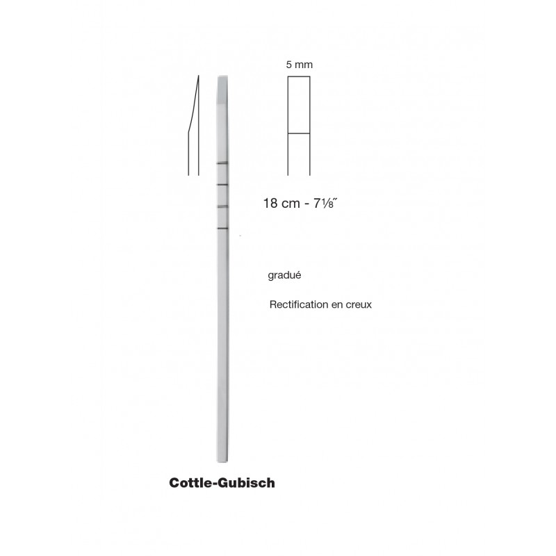Ostéotome de Cottle-Gubisch gradué, longueur 18 cm - largeur 5 mm distribué par Nussbaum Médical
