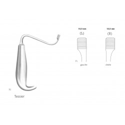 Ecarteur de Tessier pour maxillaires inférieures, longueur 15 cm, à gauche et à droite