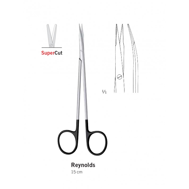 Ciseaux courbes de Reynolds, longueur 15 cm, lames qualité SuperCut distribués par Nussbaum Médical