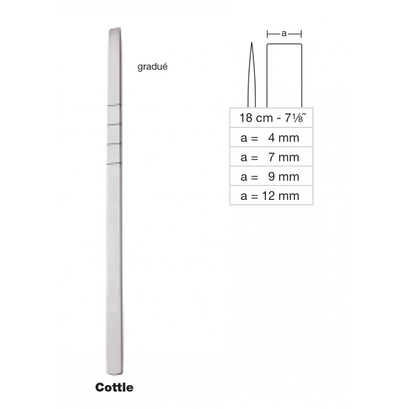 Ostéotome  gradué  de Cottle, longueur 18 cm, largeur de 4 mm