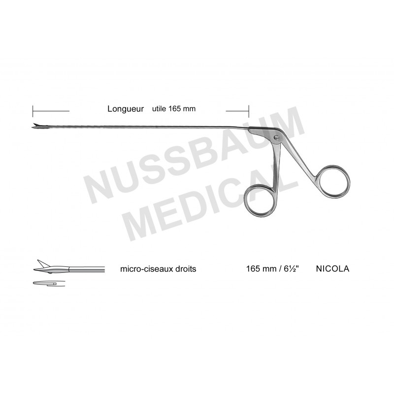 Micro-Ciseaux Droits de Nicola, Longueur utile 165 mm distribuée par Nussbaum Médical