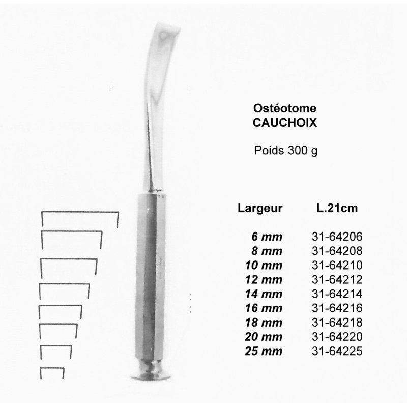 Ostéotome de Cauchoix, longueur 21 cm, pour la chirurgie osseuse, distribué par Nussbaum Médical