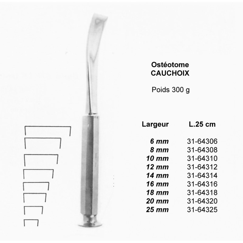 Ostéotome de Cauchoix, longueur 25 cm, pour la chirurgie osseuse, distribué par Nussbaum Médical