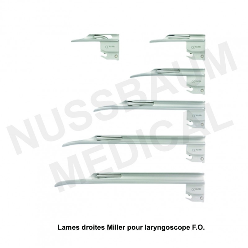 Lames droites Miller pour laryngoscope F.O. distribuée par Nussbaum Médical