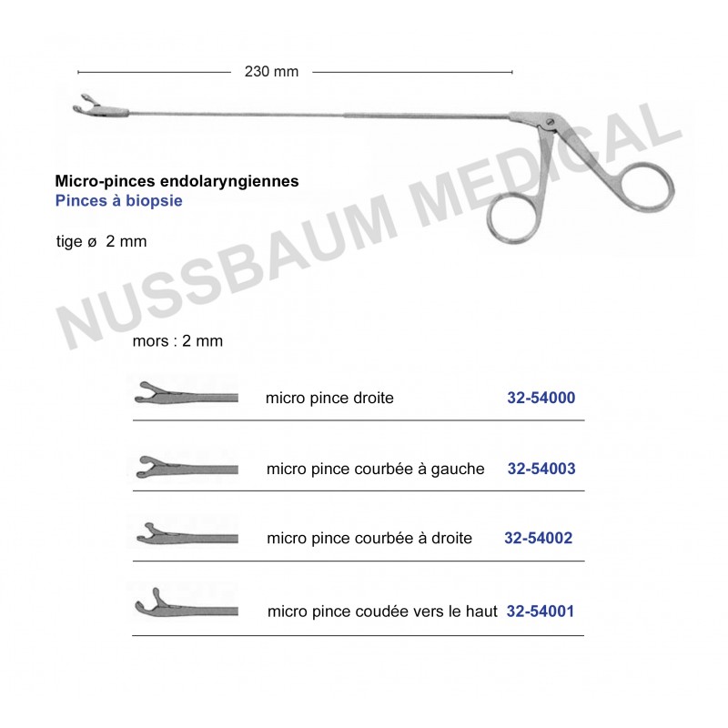 Micro-pinces endolaryngiennes, mors ronds cuiller, micro-pince à biopsie distribuée par Nussbaum Médical