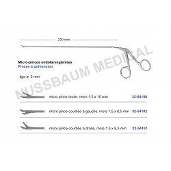 Micro-pinces endolaryngiennes, mors striés, micro-pince à préhension distribuée par Nussbaum Médical
