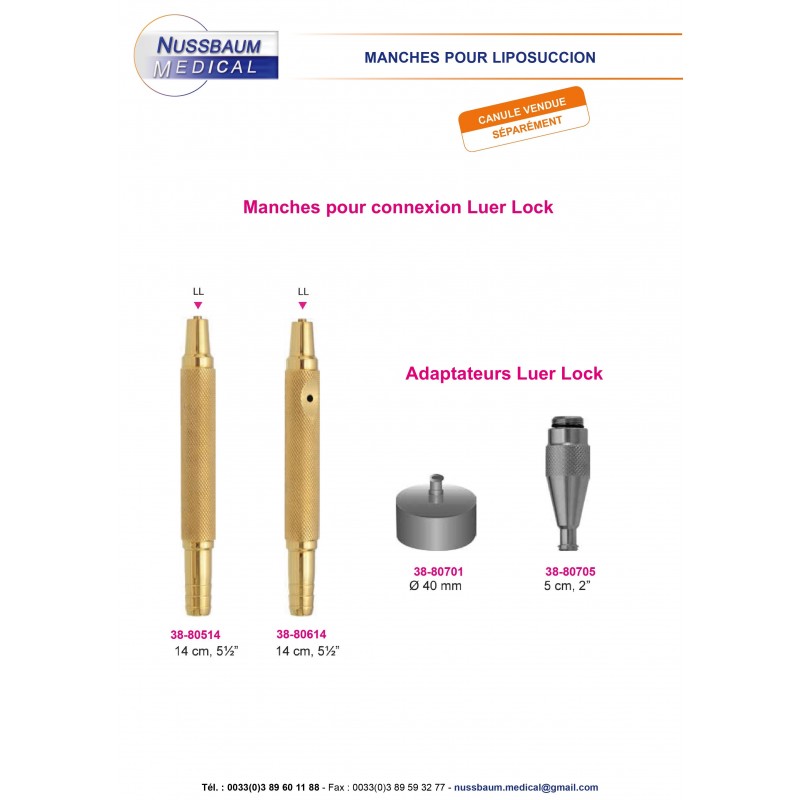 Manches pour canules de liposuccion connexion Luer-Lock