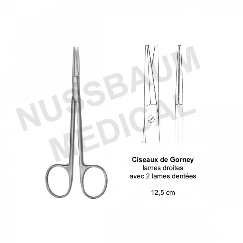 Ciseaux de Gorney de 12,5cm avec 2 lames dentées pour facelift distribués par Nussbaum Médical