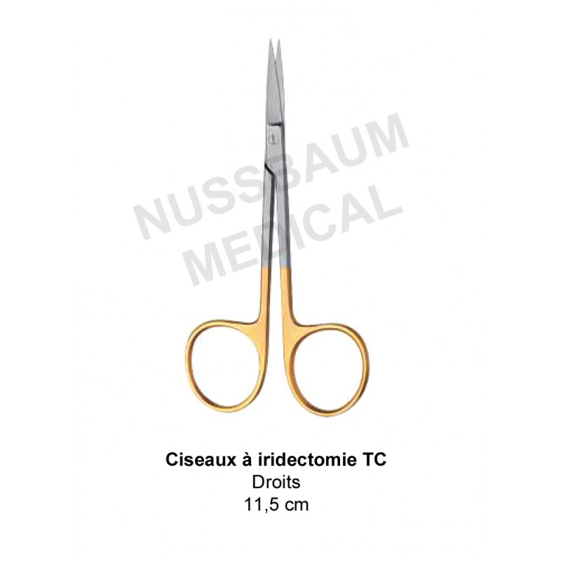 Ciseaux à iridectomie TC droits de 11,5 cm distribués par Nussbaum Médical