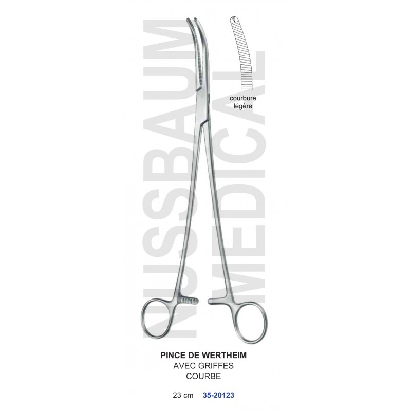 Pince de  Wertheim courbe de 23 cm avec Griffes distribuée par Nussbaum Médical