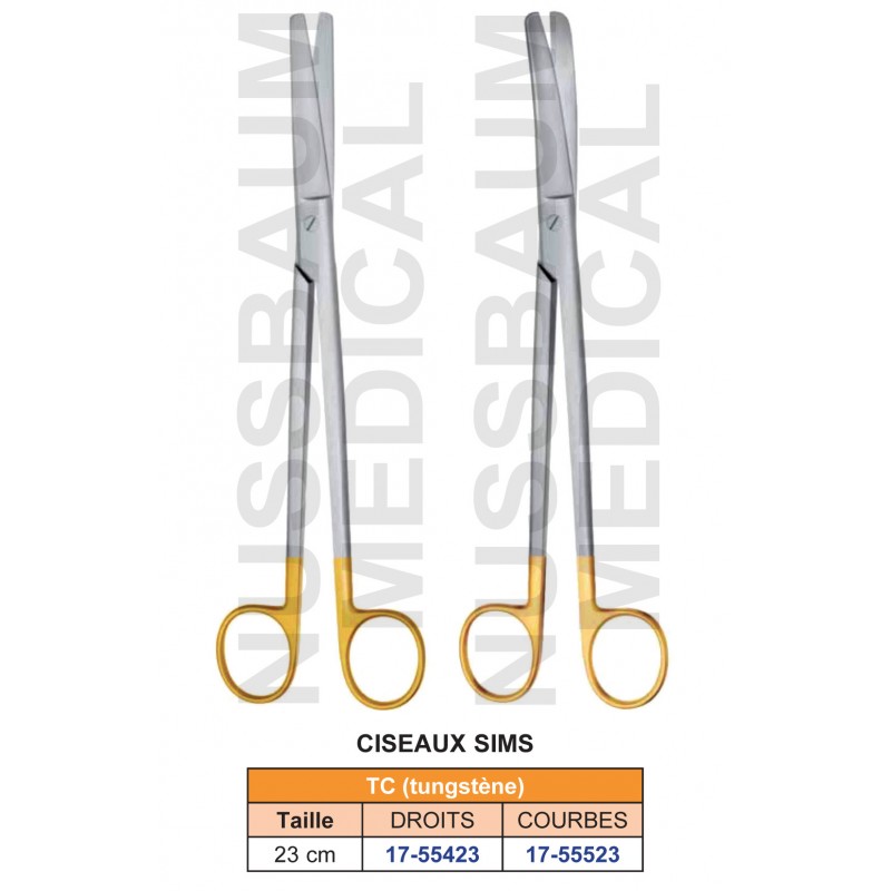Ciseaux Sims Droits et Courbes de 23 cm en tungstène TC distribués par Nussbaum Médical