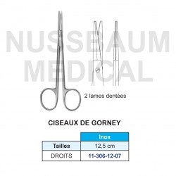 Ciseaux de Gorney de 12,5 cm avec 2 lames dentées pour facelift distribués par Nussbaum Médical