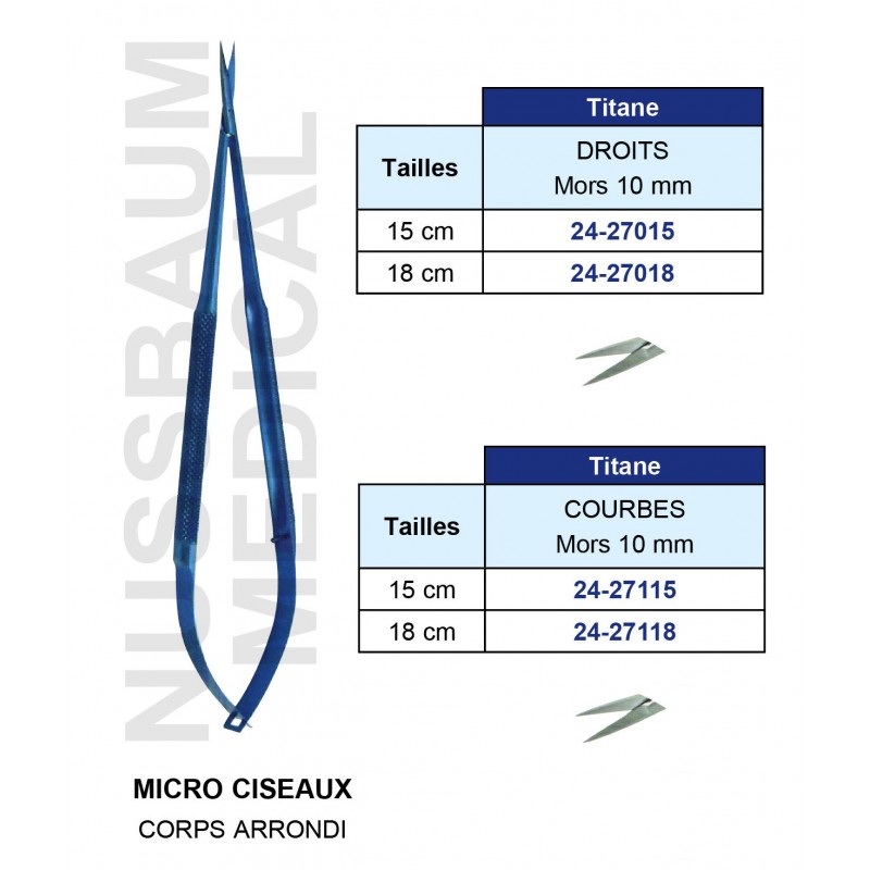 Micro Ciseaux en Titane Corps Arrondi distribués par Nussbaum Médical