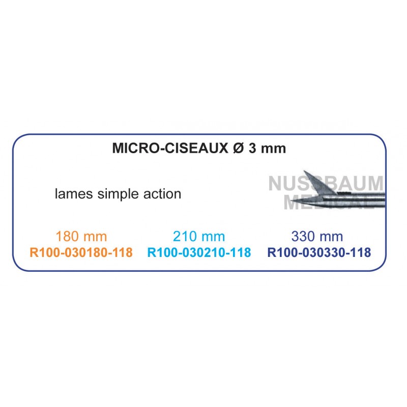 Inserts ø 3 mm micro-ciseaux lames simple action distribués par Nussbaum Médical