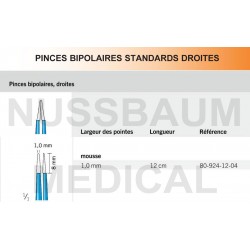 Pinces bipolaires standards droites pointe 1 mm distribuées par Nussbaum Médical