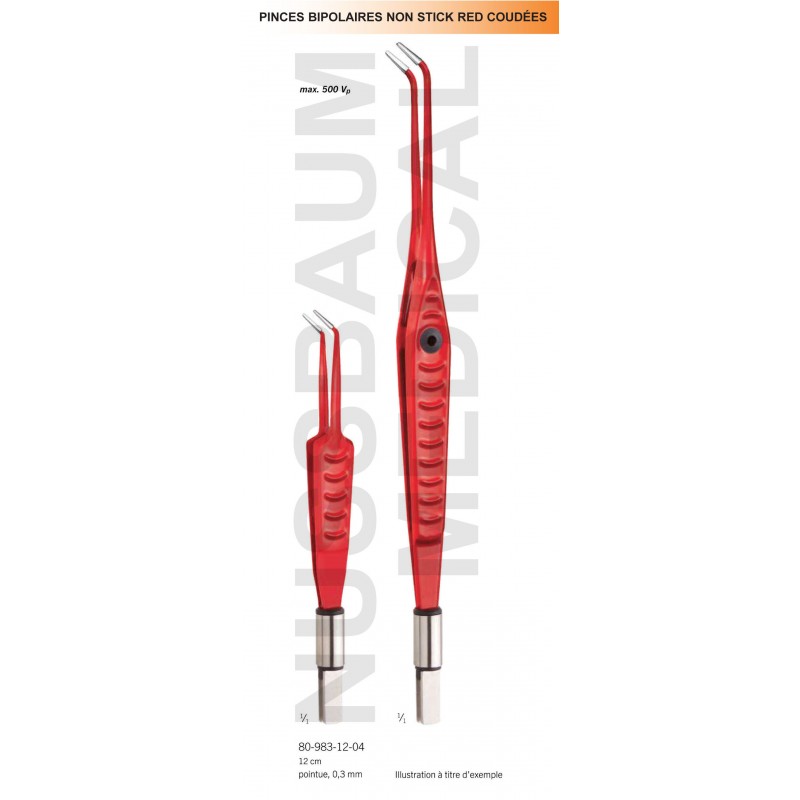 Pinces bipolaires Non-Stick Red coudées distribuées par Nussbaum Médical