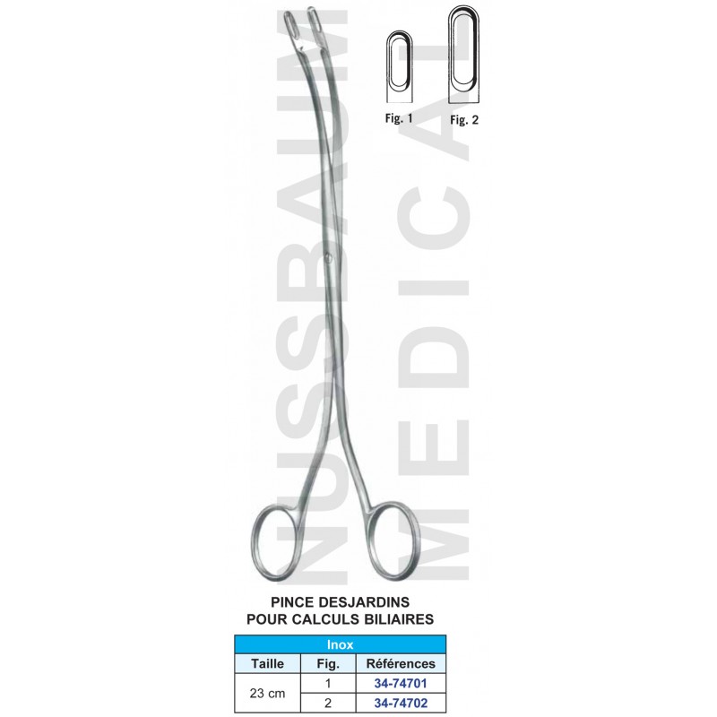 Pince Desjardins 23 cm pour calculs biliaires distribuée par Nussbaum Médical