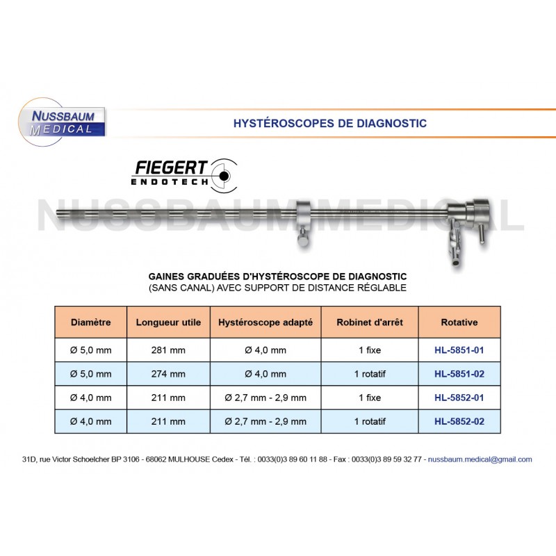 Gaine Graduée pour Hystéroscope de diagnostic distribuée par NUssbaum Médical