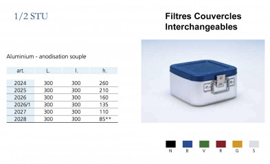 Conteneurs Filtres Couvercles Interchangeables Taille 1/2, alu anodisé souple