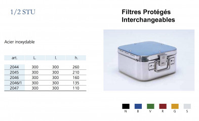 Conteneurs Filtres Protégés Interchangeables Taille 1/2, acier inox distribués par Nussbaum Médical