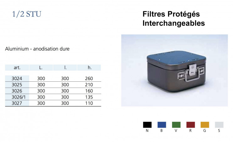 Conteneurs Filtres Protégés Interchangeables Taille 1/2, alu anodisé dur distribués par Nussbaum Médical