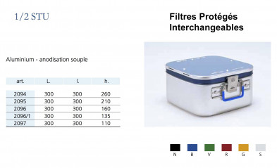 Conteneurs Filtres Protégés Interchangeables Taille 1/2, alu anodisé souple distribués par Nussbaum Médical