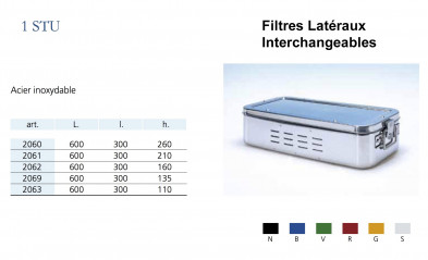Conteneurs Filtres Latéraux Interchangeables Taille 1, acier inox distribués par Nussbaum Médical