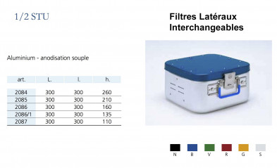 Conteneurs Filtres Latéraux Interchangeables Taille 1/2, alu anodisé souple distribués par Nussbaum Médical