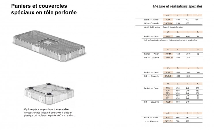 Paniers et Couvercles spéciaux en Tôle Perforée