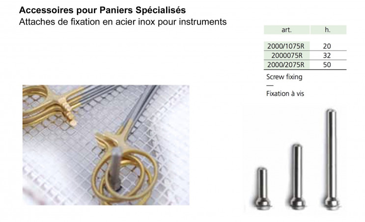 attaches de fixation pour paniers de stérilisation distribuées par Nussbaum Médical