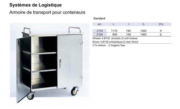 Armoire de transport pour conteneurs de stérilisation