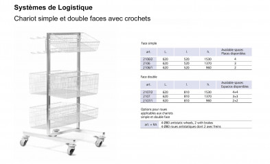 Chariot simple et double face avec crochets
