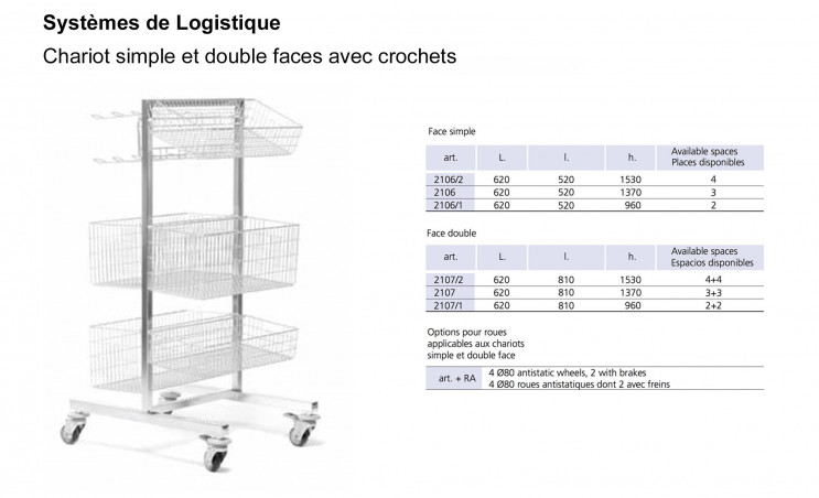 Chariot simple et double face avec crochets