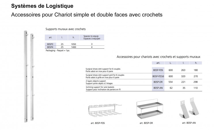 Chariot simple et double face avec crochets