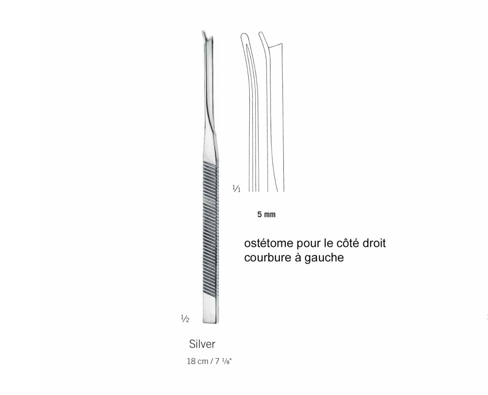 Ostéotome de Silver 18 cm - 5 mm pour côté droit