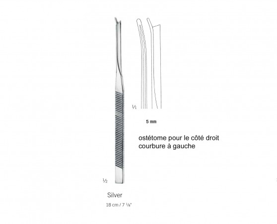 Ostéotome de Silver  pour côté droit, longueur 18 cm, largeur 5 mm distribué par Nussbaum Médical
