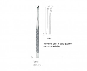 Ostéotome de Silver  pour côté gauche, longueur 18 cm, largeur 5 mm distribué par Nussbaum Médical