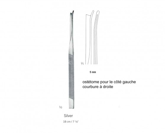 Ostéotome de Silver  pour côté gauche, longueur 18 cm, largeur 5 mm distribué par Nussbaum Médical