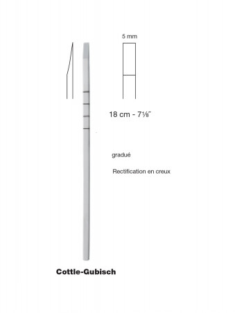 Ostéotome de Cottle-Gubisch gradué, longueur 18 cm - largeur 5 mm distribué par Nussbaum Médical