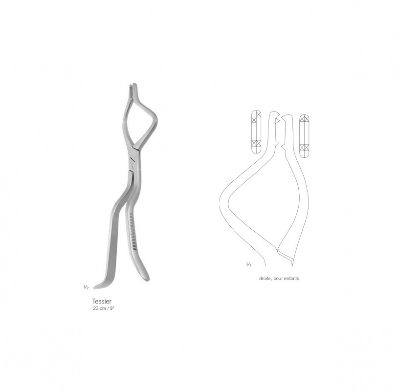 Pince à reposition de Tessier 23 cm, à droite, pour enfant