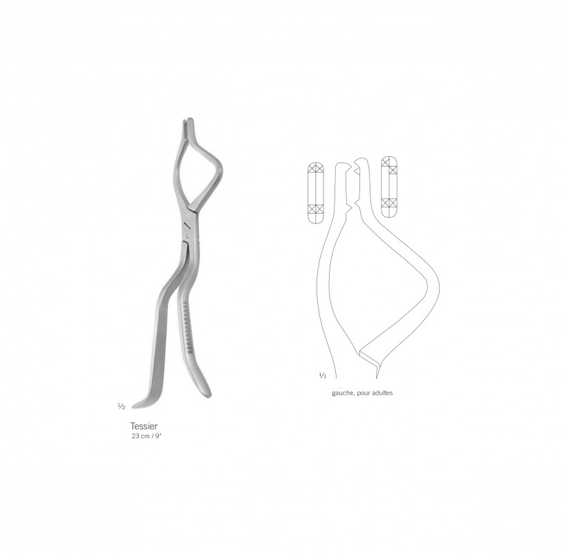 Pince à reposition de Tessier 23 cm, à gauche, pour adulte Pince à reposition de Tessier 23 cm, à gauche, pour adulte