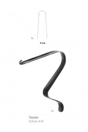 écarteur pour parties molles de Tessier recourbé, longueur 12,5 cm, largeur de 8 mm distribué par Nussbaum Médical