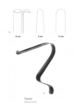 Ecarteur pour parties molles de Tessier recourbé - 12,5 cm - 12 mm