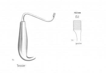Ecarteur de Tessier pour maxillaires inférieures, longueur 15 cm, à gauche