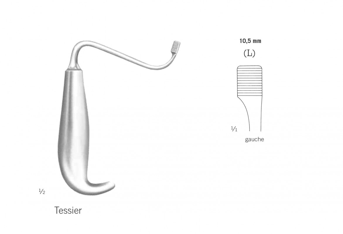 Ecarteur de Tessier pour maxillaires inférieures 15 cm, à gauche