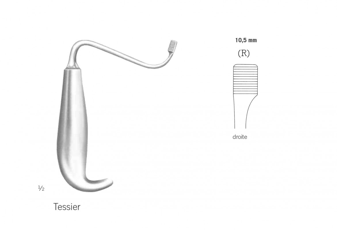 Ecarteur de Tessier pour maxillaires inférieures 15 cm, à droite Ecarteur de Tessier pour maxillaires inférieures 15 cm, à droite