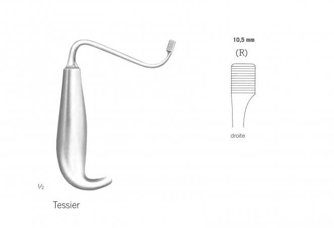 Ecarteur de Tessier pour maxillaires inférieures, longueur 15 cm, à droite