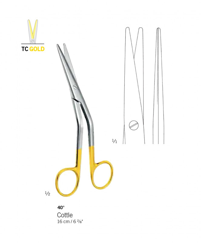 Ciseaux de Cottle 16 cm coudés à 40° TC