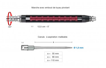 Manche avec embout pivotant pour micro-aspirateur PEN neurochirurgical et canule à aspiration malléable diamètre 1,5mm